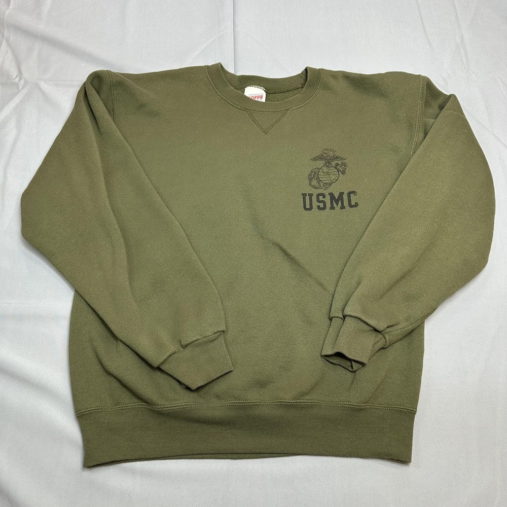 Soffe Sweatshirt Mens Medium Green USMC Eagle Globe Anchor Crewneck Fleece USA